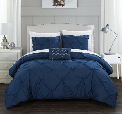 Chic Home Design Whitley 8 Piece Duvet Cover Set Ruffled Pinch Pleat Design Embellished Zipper Closu In Blue