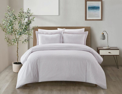 Chic Home Design Wesley 5 Piece Duvet Cover Set Contemporary Solid White With Dot Striped Pattern Pr In Purple