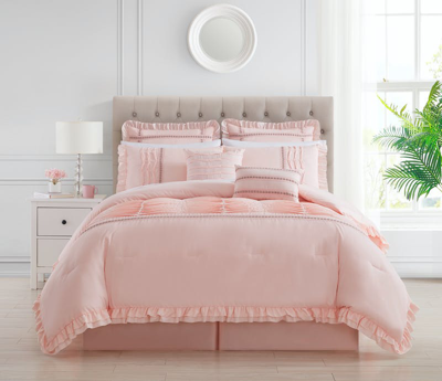 Chic Home Design Yvette 12 Piece Comforter Set Ruffled Pleated Flange Border Design Bed In A Bag In Pink