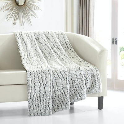 Chic Home Design Caiman Throw Blanket New Faux Fur Collection Cozy Super Soft Ultra Plush Micromink  In Gray