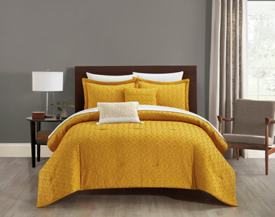 Chic Home Design Reign 5 Piece Comforter Set Clip Jacquard Geometric Pattern Design Bedding In Yellow