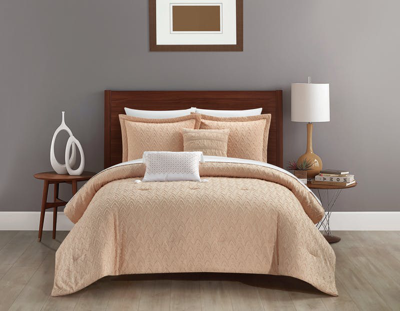 Chic Home Design Reign 5 Piece Comforter Set Clip Jacquard Geometric Pattern Design Bedding In Pink