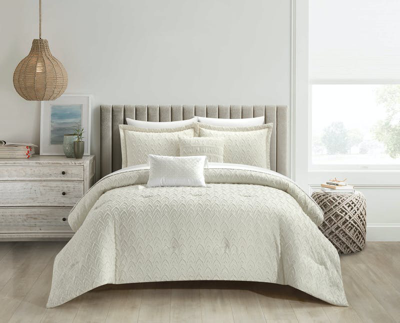 Chic Home Design Reign 5 Piece Comforter Set Clip Jacquard Geometric Pattern Design Bedding In White