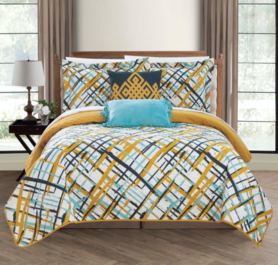 Chic Home Design Shane 5 Piece Reversible Quilt Set Abstract Print Design Coverlet Bedding In Gold