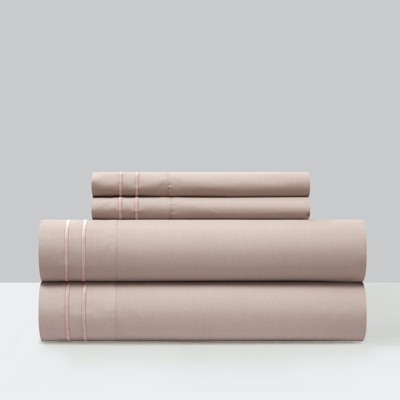 Chic Home Design Savannah 4 Piece Sheet Set Solid Color With Dual Stripe Embroidery In Pink