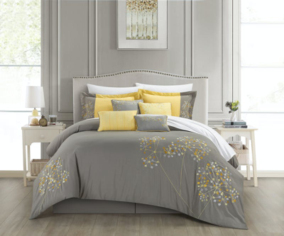 Chic Home Design Petunia 8 Piece Comforter Set Embroidered Floral Design Bed In A Bag Bedding In Yellow