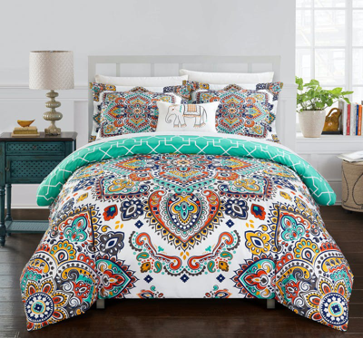 Chic Home Design Reece 3 Piece Reversible Duvet Cover Set Large Scale Paisley Print Geometric Patter In Blue