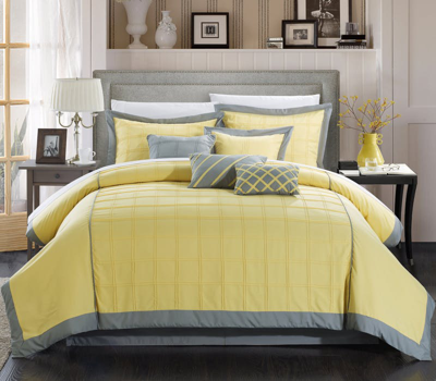 Chic Home Design Reynold Aqua Queen 12-piece Bed In A Bag Comforter Set In Yellow