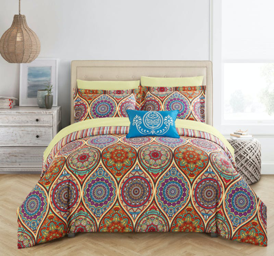 Chic Home Design Tage 8 Piece Reversible Comforter Bed In A Bag Globally Inspired Paisley Print Stri In Red