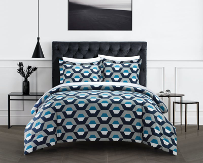 Chic Home Design Tudor 3 Piece Duvet Cover Set Contemporary Geometric Hexagon Pattern Print Design B In Blue