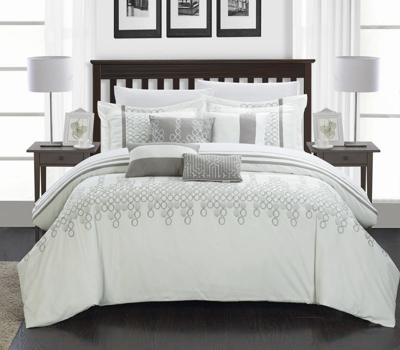 Chic Home Design Oversized Overfilled 8 Piece Laurie Embroidered Comforter Set In White