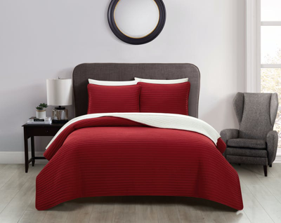 Chic Home Design St Paul 2 Piece Quilt Set Contemporary Striped Design Sherpa Lined Bedding In Red