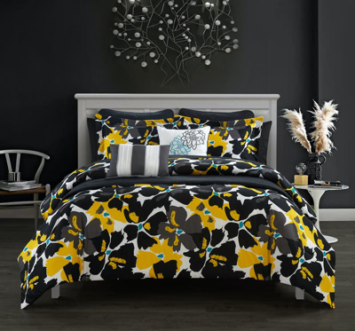 Chic Home Design Malea 9 Piece Comforter And Quilt Set Contemporary Floral Print Bed In A Bag In Black