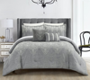 Chic Home Design Hubli 5 Piece Comforter Set Embroidered Pattern Heathered Bedding In Grey