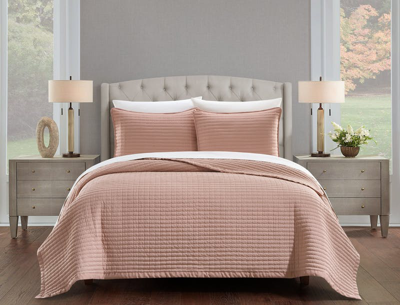 Chic Home Design Xavier 3 Piece Quilt Set Geometric Square Tile Pattern Bedding In Pink