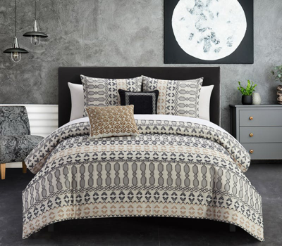 Chic Home Design Gabriella 5 Piece Cotton Comforter Set Farmhouse Theme Geometric Striped Pattern De In Brown