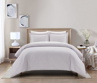 Chic Home Design Wesley 3 Piece Duvet Cover Set Contemporary Solid White With Dot Striped Pattern Pr In Purple
