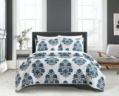 Chic Home Design Morris 2 Piece Quilt Set Large Scale Floral Medallion Print Design Bedding In Blue