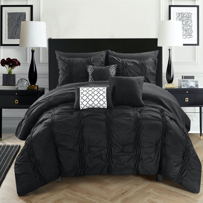 Chic Home Design Luna 10 Piece Comforter Bed In A Bag Ruffled Pinch Pleat Embellished Design Complet In Black