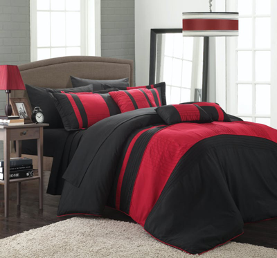 Chic Home Design Figaro Black King 10-piece Bed-in-a-bag Comforter Set In Red