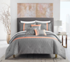 Chic Home Design Macie 6 Piece Comforter Set Jacquard Woven Geometric Design Pleated Quilted Details In Grey