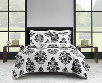 Chic Home Design Morris 7 Piece Quilt Set Large Scale Floral Medallion Print Design Bed In A Bag Bed In Gray