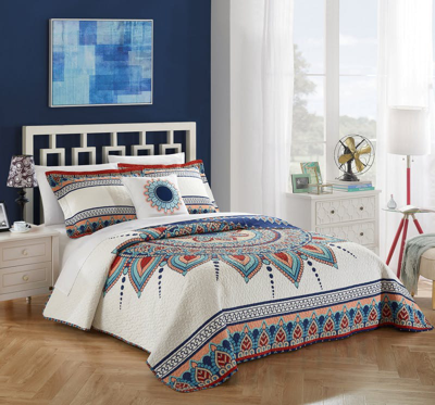 Chic Home Design Nolina 4 Piece Reversible Quilt Cover Set 100% Cotton Bohemian Inspired Contemporar In Blue