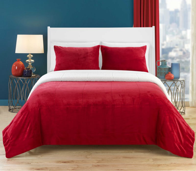 Chic Home Design Ernest 7-piece Plush Microsuede Sherpa Blanket, Sheet Set In Red