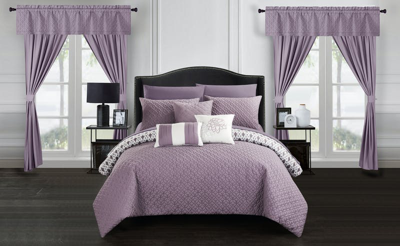 Chic Home Design Sigal 20 Piece Comforter Set Reversible Geometric Quilted Design Complete Bed In A  In Purple