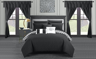 Chic Home Design Sigal 20 Piece Comforter Set Reversible Geometric Quilted Design Complete Bed In A  In Black