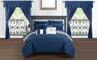 Chic Home Design Sigal 20 Piece Comforter Set Reversible Geometric Quilted Design Complete Bed In A  In Blue