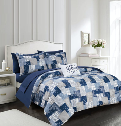 Chic Home Design Viy 6 Piece Reversible Comforter Set Patchwork Bohemian Paisley Print In Blue