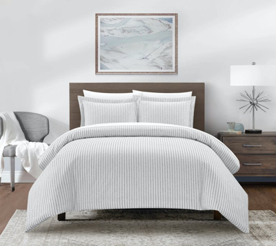 Chic Home Design Wesley 2 Piece Duvet Cover Set Contemporary Solid White With Dot Striped Pattern Pr In Gray