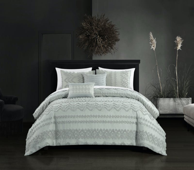 Chic Home Design Addison 5 Piece Comforter Set Jacquard Chevron Geometric Pattern Design Bedding In Grey