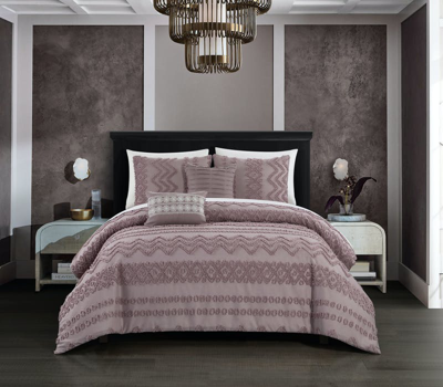Chic Home Design Addison 5 Piece Comforter Set Jacquard Chevron Geometric Pattern Design Bedding In Purple
