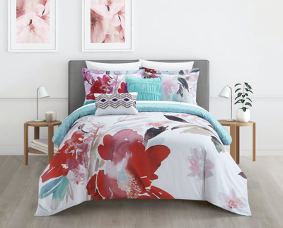 Chic Home Design Waldorf 4 Piece Reversible Comforter Set Floral Watercolor Design Bedding In Multi
