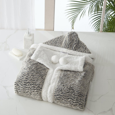 Chic Home Design Britt Snuggle Hoodie Animal Pattern Robe Cozy Super Soft Ultra Plush Micromink Cora In Grey