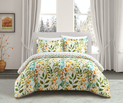 Chic Home Design Robin 2 Piece Duvet Cover Set Reversible Hand Painted Floral Print In Green