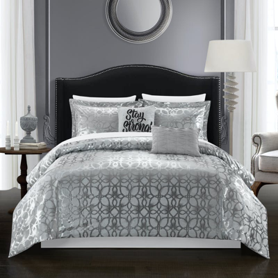 Chic Home Design Shefield 5 Piece Comforter Set Geometric Gold Tone Metallic Lattice Pattern Print B In Grey