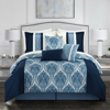 Chic Home Design Roxette 7 Piece Comforter Set Reversible Two-tone Damask Pattern Geometric Quilting In Blue
