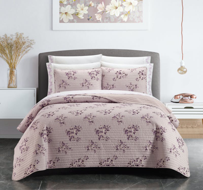 Chic Home Design Aprille 9 Piece Quilt Set Floral Pattern Print Bed In A Bag In Pink