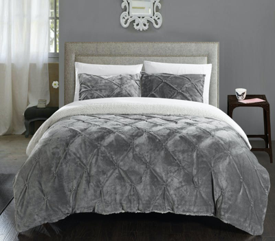 Chic Home Design Kaiser 7 Piece Comforter Ultra Plush Micro Mink Pinch Pleated Ruffled Pintuck Sherp In Gray