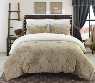 Chic Home Design Kaiser 7 Piece Comforter Ultra Plush Micro Mink Pinch Pleated Ruffled Pintuck Sherp In Brown