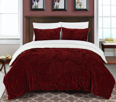 Chic Home Design Kaiser 7 Piece Comforter Ultra Plush Micro Mink Pinch Pleated Ruffled Pintuck Sherp In Red