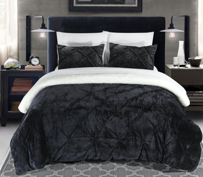 Chic Home Design Kaiser 7 Piece Comforter Ultra Plush Micro Mink Pinch Pleated Ruffled Pintuck Sherp In Black