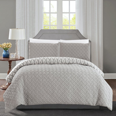 Chic Home Design Sabina 2 Piece Reversible Comforter Set Embossed And Embroidered Quilted Bedding In Gray