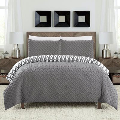 Chic Home Design Sabina 2 Piece Reversible Comforter Set Embossed And Embroidered Quilted Bedding In Gray