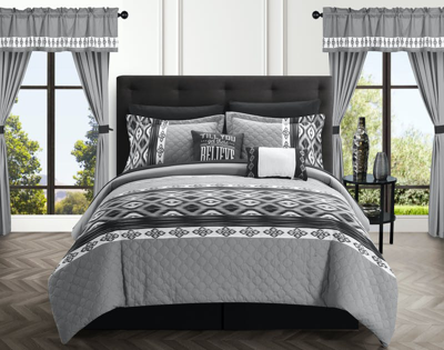 Chic Home Design Sevrin 20 Piece Comforter Set Color Block Geometric Ikat Embroidered Bed In A Bag B In Gray