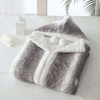 Chic Home Design Shaine Snuggle Hoodie Two Tone Animal Pattern Robe Cozy Super Soft Ultra Plush Micr In Grey
