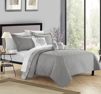 Chic Home Design Pandora 5 Piece Reversible Quilt Cover Set In Grey
